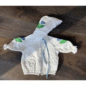VTG Handmade Toddler Quilted Hooded Jacket Tulips Eyelet Lace 9-12 Mos Baby